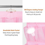 MISSLO 30 Large Pockets Dual Sided Hanging Shoe Organizer for Closet with Rotating Hanger Hanging Shoe Shelves, Pink