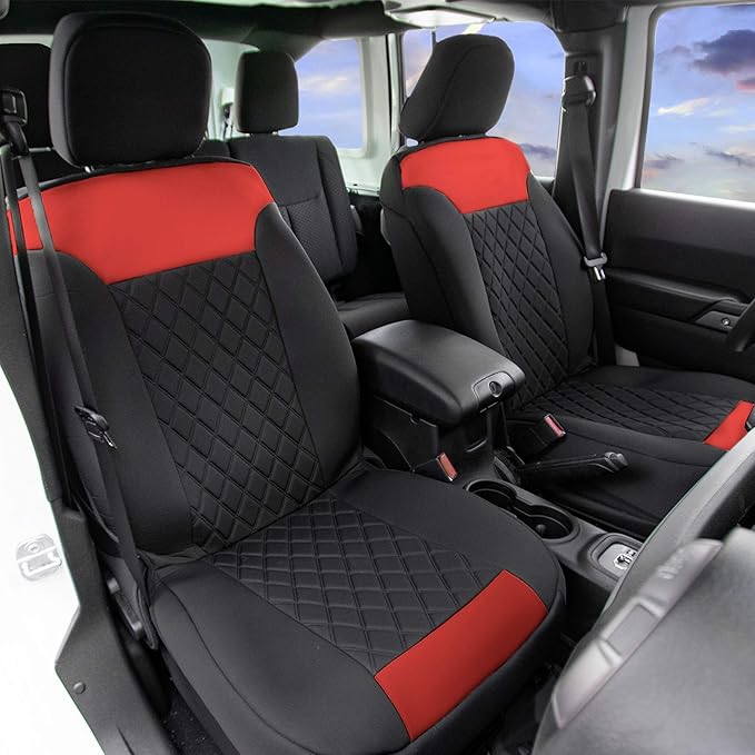 FH Group Car Seat Cover Cushion - 2 Pack Seat Covers for Cars Trucks SUV, Red Black Neosupreme Car Seat Cushions, Car Seat Co