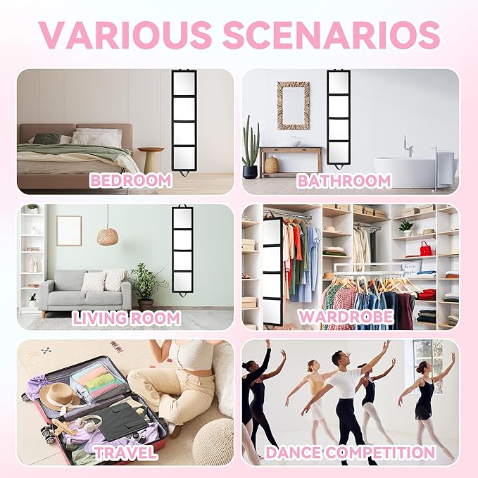 ROYALAY Foldable Full Length Mirror with Handle, 47 * 13in Four-fold Portable Mirror for Travel Makeup Dancing and Fitting Cl