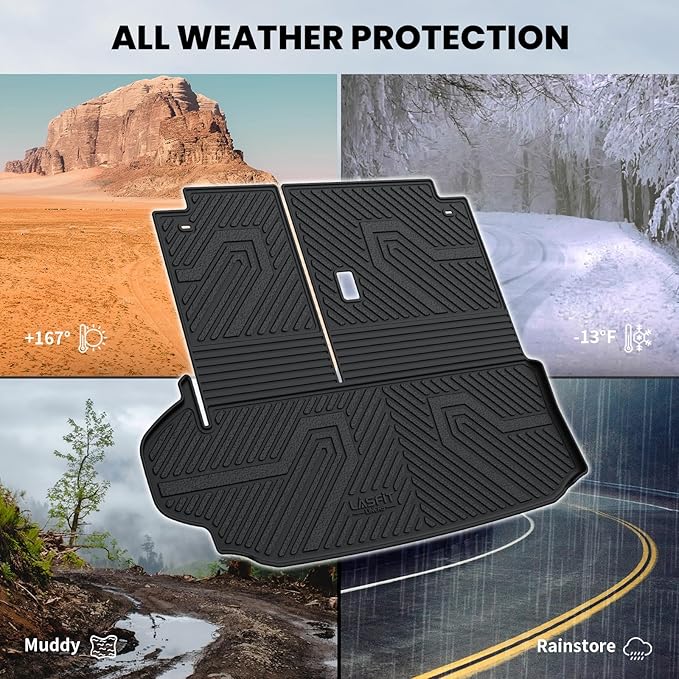 LASFIT Cargo Mat for Toyota Highlander 2026-2020, All Weather TPE Custom Fit Cargo Liner for Highlander Accessories, 2025 Highlander Trunk&Backrest Mats(Fit Without Subwoofer, Fit 7&8 Seats)