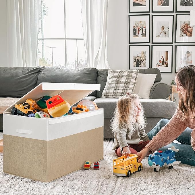 INDRESSME 26"x17"x17" Large Toy Box, Toy Storage Organizer Collapsible Storage Bins with Lids Toy Chest for Nursery, Playroom