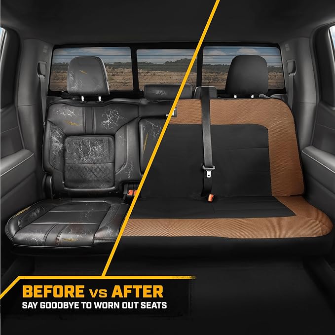 Cat MeshFlex Beige & Black Rear Seat Cover for Car – Durable Canvas & Mesh Design 60/40 Split Bench Protector for Cars, Truck