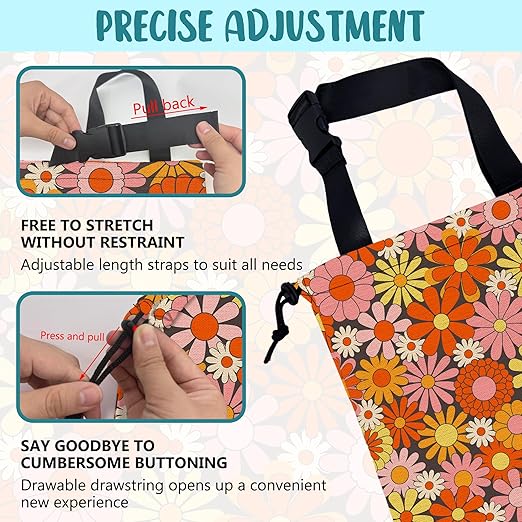 Car Trash Bag Retro Abstract Groovy Flowers Hanging Drawstring Car Organizer and Storage Bag with Adjustable Buckle Canvas Garbage Bin for Back Seat or Hanging Headrest Car Decor Road Trip Essentials