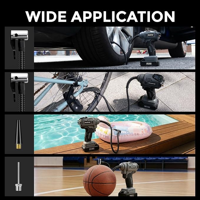 Cordless Tire Inflator Portable Air Compressor with 20V/12V Dual Power, 180PSI with ±1% Accurate Color Digital Gauge, Auto Shut-Off, LED Light, Carrying Case for Car Bike Motorcycle Ball