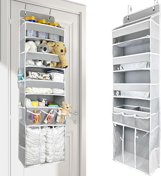 Door Hanging Storage Organizer,with 3 Bins 1 Movable Baby Diaper Caddy,1 Large capacity diaper stacking storage Organizer,10 