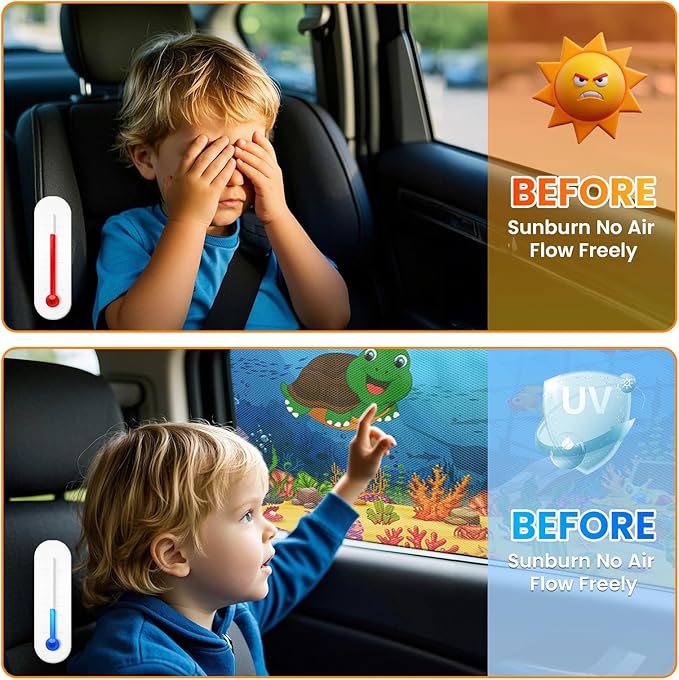Car Window Shades(2 Pack)-Side Window Sun Shades, UV Protection Breathable Spandex Baby Window Covers, Universal Fit Most of Cars, Protect Privacy for Family (27.2"x39.8") Ocean Blue