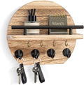 Nekon Key Holder for Wall - 9.8 Inch Apartment Wall Decor with Shelf and 8 Key Hooks, Circular Wood Key Hanger for Home Decor