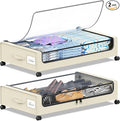 Under Bed Storage with Wheels, Under the Bed Storage Containers with Clear Lids & Label, Underbed Storage Bins, XXL 60L Rolli