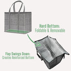 VENO 2 Pack Cooler Bag and Insulated Grocery Bags for Food Delivery, Collapsible Cooler. Reusable Shopping Bags for Groceries with Hard Bottom, Zippered, Foldable, Heavy-Duty (Windowpane, 2 Pack)