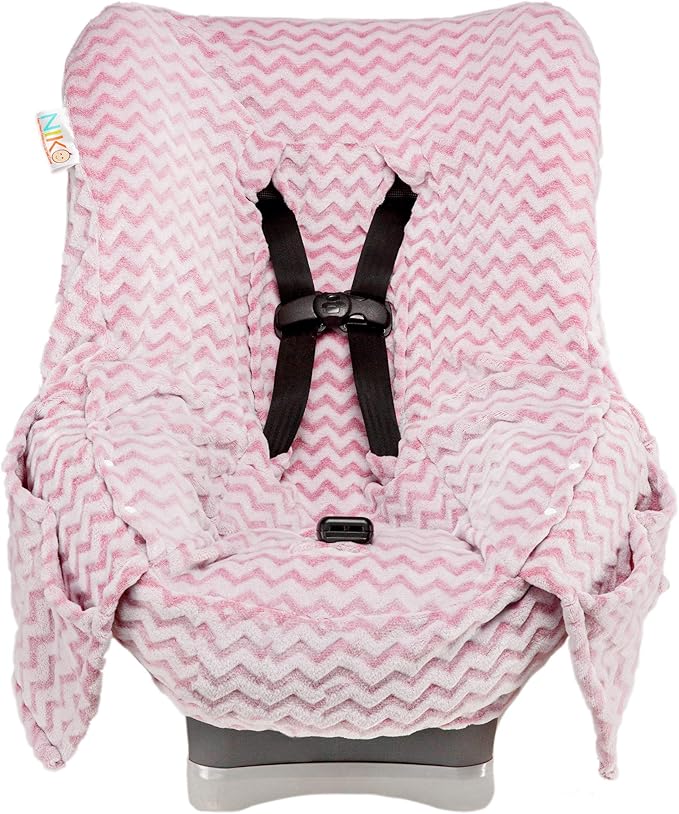 Niko Easy-Wash Children's Car Seat Cover & Liner - Minky - Pink Chevron - Perfect for Winter - Fits Most Toddler Car Seats - 