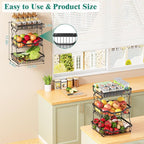 Giwil 3 Tier Countertop Fruit Mesh Basket for Kitchen, Vegetable Storage Bread Fruit Bowl Stand with 2 Banana Hooks, Wall Mou