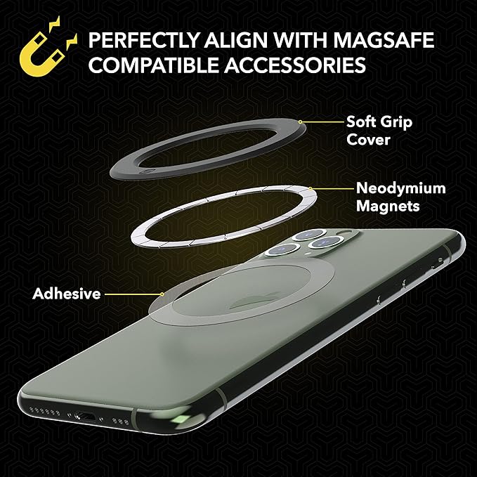 Scosche MagicRing Kit with Magnetic Adapter Ring and Disc for Wireless Charger and MagSafe Phone Mount Compatibility, Universal MagSafe Rings for Phone Case Compatible with iPhone, Samsung, Android