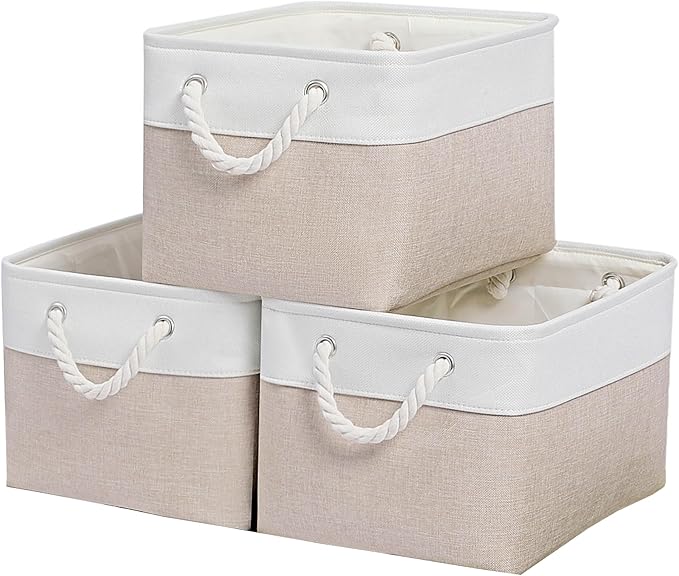 15x11x9.5 Inch Storage Baskets for Shelves,3 Pack Storage Bins，Foldable Organizer Boxes, Decorative Storage Basket for Organi