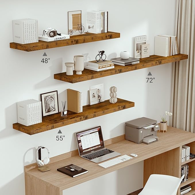 Vivelove 12 Inch Deep Floating Shelves 72 inch Long, 72 x 12 Wide Wall Shelves with Invisible Brackets, for Bedroom Bathroom 