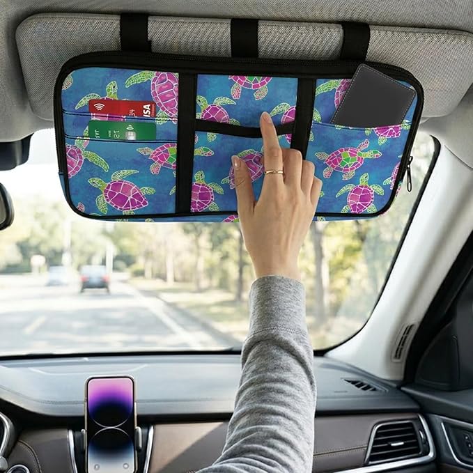 Car Sun Visor Organizer Sea Turtle Sun Visor Organizer with Big Zipper Pocket Easy to Store and Install Universal Size Fit for Most Cars SUV