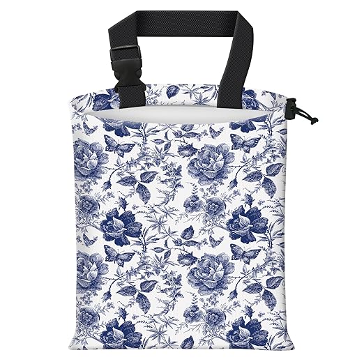 Car Trash Bag Large Hanging Can for Back of Seat, Cute Waterproof Car Garbage Bag for Vehicle, Travelling, Outdoor Cute Blue Whit Flower