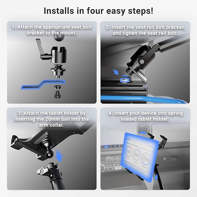 ARKON Mounts - Car Seat Rail Tablet Mount and Holder | Heavy-Duty for Car/Truck | Adjustable Angle & Height | Easy Installation & Removal | 22-inch Arm for Enhanced Accessibility & Convenience