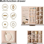 Frebeauty Clear Lid Jewelry Box,3-Layer Jewelry Organizer with Drawer,PU Leather Jewelry Organizers and Storage,Jewelry Boxes