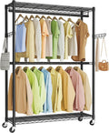 SONGMICS Heavy-Duty Rolling Clothes Rack, Garment Rack, Portable Closet on Wheels, with Adjustable Mesh Shelves and Hanging R