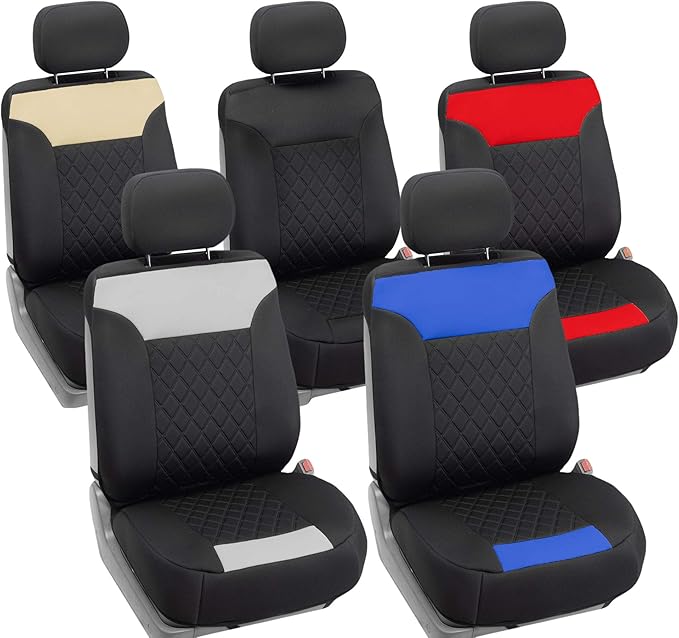 FH Group Car Seat Cover Cushion - 2 Pack Seat Covers for Cars Trucks SUV, Beige Black Neosupreme Car Seat Cushions, Car Seat 