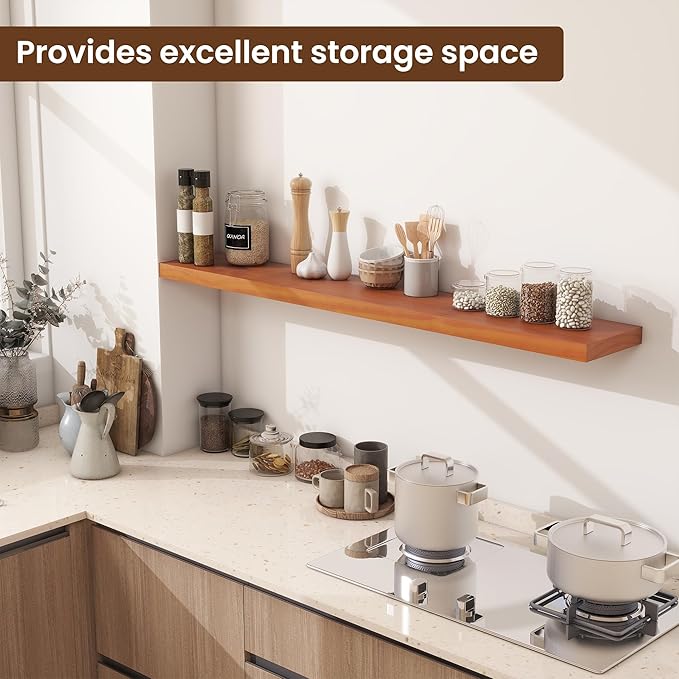Vivelove Solid Wood Floating Shelves 48 Inches Long, 8”Deep x 1.4” Thick Wall Shelves for Bathroom, Living Room, Kitchen, Bed