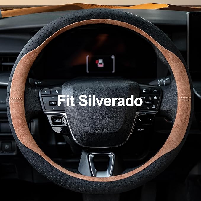 West Llama Customized Auto Car Steering Wheel Cover for Chevy Silverado 1500, 2500, 3500,14.5-15 inch (Brown - Standard Size)