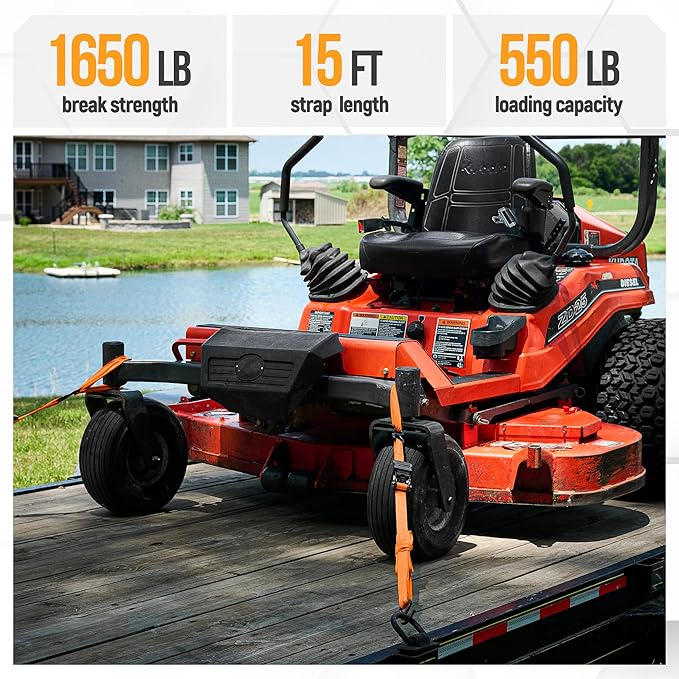 FORTEM Ratchet Straps, Tie Down Strap Set 1650lb Break Strength, 4 Pack 15ft x 1in, 4 Soft Loops, Moving Straps Tie Downs, Cargo Cam Buckles for Trucks, Carry Bag, for Men