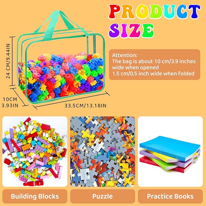 8 Packs 8 Colors Large Toy Storage Bags, Reusable Clear PVC Board Game Storage, Toy Organizers and Storage Bags with Zipper f