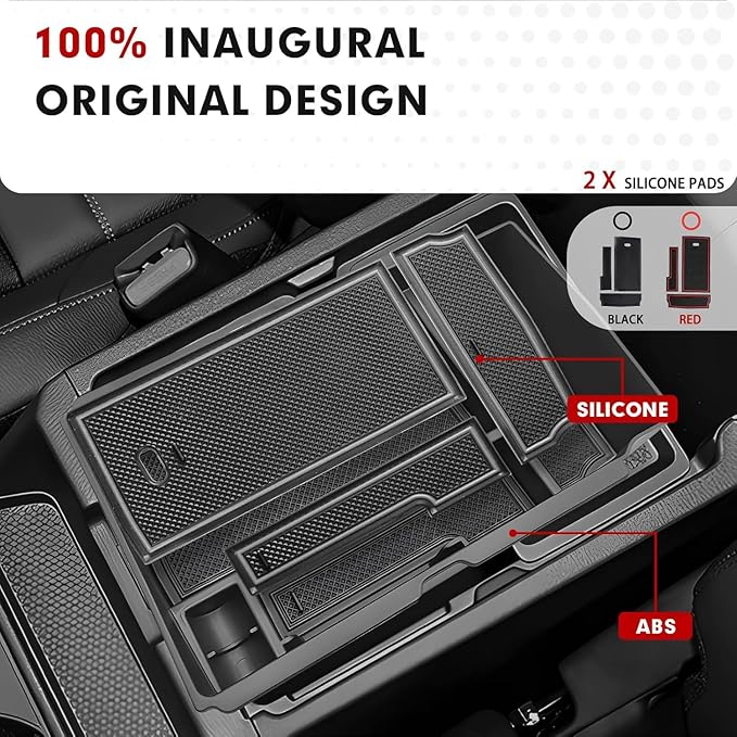 Autorder Center Console Organizer for 2023 2024 2025 2026 Honda CRV Accessories Center Console Storage Box Secondary Insert Tray Black & Red Non-Slip Silicone Mats