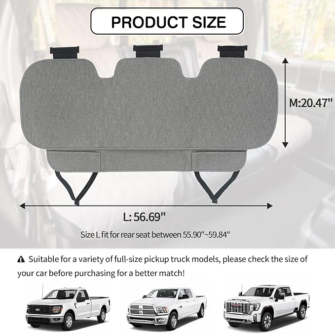 Universal Grey Anti-Slip Rear Car Seat Cover Size L - Faux Linen Bottom Bench Seat Cushion Fits Most of Vehicles Cars Truck S