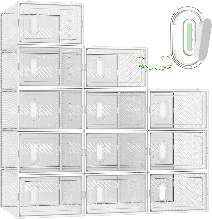 SIMPDIY Shoe Storage, 12 Pack Shoe Organizer for Closet, Shoe Boxes Clear Plastic Stackable Shoe Containers with Lids for Siz