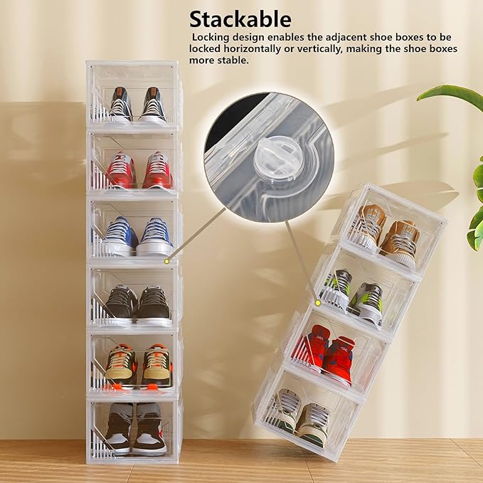 AWTATOS Shoe Storage Boxes, Thickened Shoe Storage Organizer with Clear Magnetic Door, Stackable Shoe Container with Lids, Co