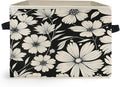 Black and White Floral Storage Box Bins, Vintage Botanical Daisy Flower Collapsible Storage Basket Organizer for Bedroom Laun