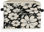 Black and White Floral Storage Box Bins, Vintage Botanical Daisy Flower Collapsible Storage Basket Organizer for Bedroom Laun