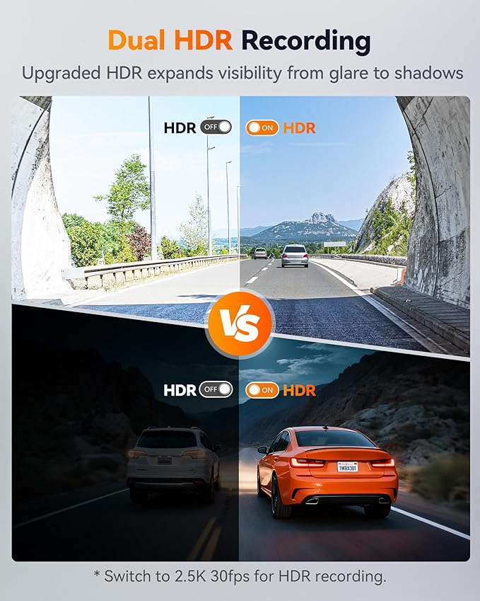 WOLFBOX X3 2.5K 1440P 60FPS Dash Camera, STARVIS 2 IMX675 with ADAS, 1440P+1080P Dual Dashcam Front and Rear Camera 5MP with 