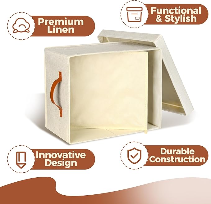 Storage Standard 2-Pack File Organizer Box with Lid - Collapsible Hanging Linen Document Organizer Portable File Boxes, Light