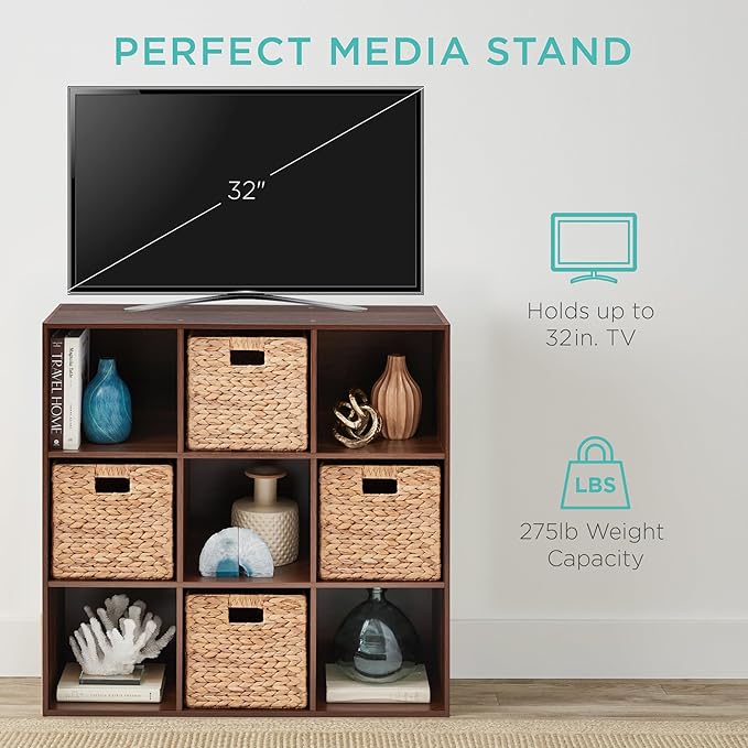 Best Choice Products 9-Cube Storage Organizer, 11in Shelf Opening, Bookcase, Display Shelf, Customizable w/ 3 Removable Back 