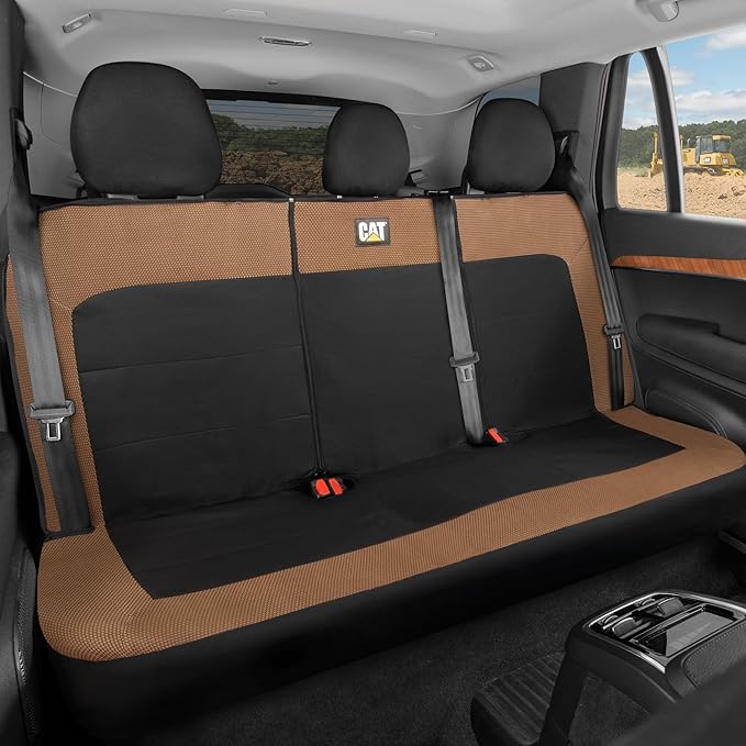Cat MeshFlex Beige & Black Rear Seat Cover for Car – Durable Canvas & Mesh Design 60/40 Split Bench Protector for Cars, Truck