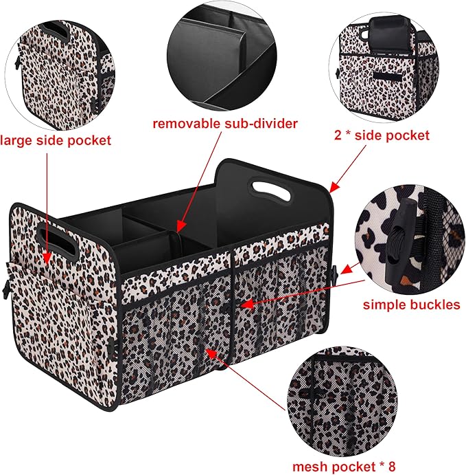 Femuar Car Trunk Organizer, Large Capacity Collapsible Trunk Storage with 11 Pockets, Waterproof, Non-Slip, Suitable for Car