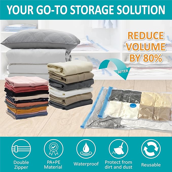 Cozy Essential Vacuum Storage Bags, 80% Compression Vacuum Seal Space Saver Plastic Packaging Bags for Clothes, Blankets, Pil