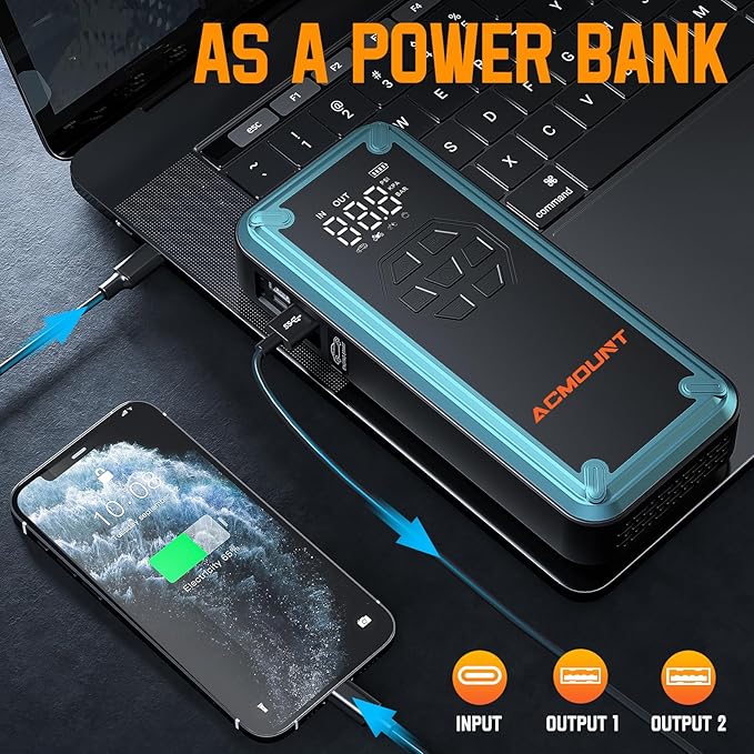 Jump Starter with Air Compressor, Acmount 5000A Car Battery Jump Starter with 150PSI Tire Inflator for Up to 9.0 Gas/8.0L