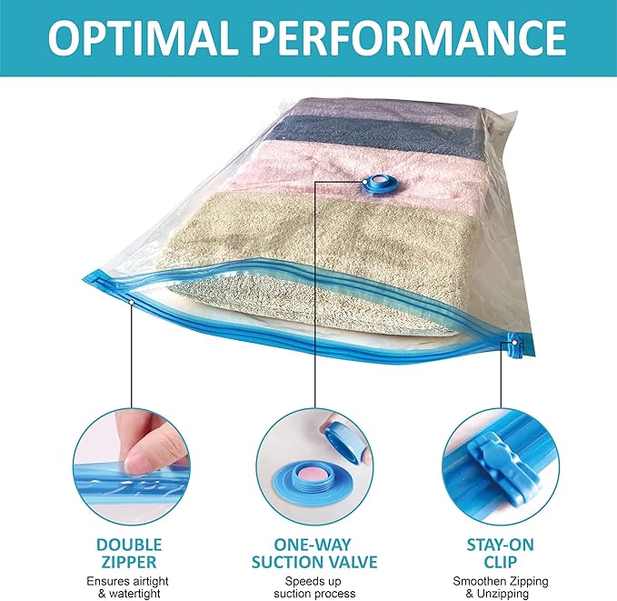 Roomimaster Vacuum Storage Bags, Vacuum Seal Space Saver Bags for Clothing, Travel Lugggage, Carry-on, Blankets, Pillow, Comf