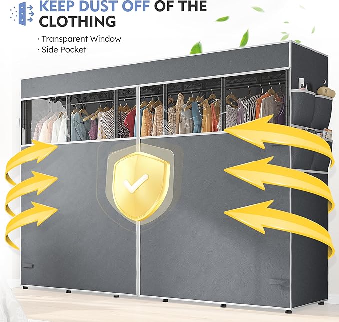 Raybee 90.6" W Extra-Large Clothes Rack with Cover, Freestanding Clothing Racks for Hanging Clothes, Heavy Duty Closet Organi