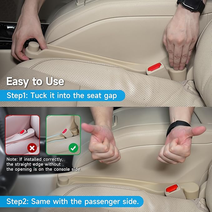 Car Seat Gap Filler Set of 2, 3IN1 Seat Side Gap Filler Plug with Storage Slot & Hook Function, Soft Foam Universal Fit Car SUV Truck Fill Gap Between Seats Console Organizer（Narrow Beige）
