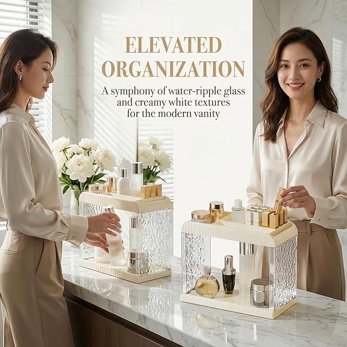 Bathroom Countertop Organizer, 2 Tier Makeup Storage Counter Shelf, Perfume Stand Vanity Holder Skincare Cosmetic Lipstick Dr