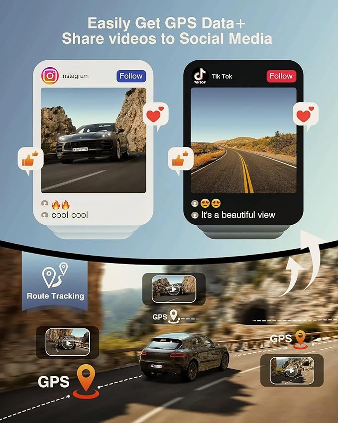 2-Channel Dash Cam with 24H Parking Monitor, 4K+2K Front and Rear, Built-in GPS, Night Vision, G-Sensor, WDR, 170° Wide Angle
