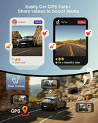 2-Channel Dash Cam with 24H Parking Monitor, 4K+2K Front and Rear, Built-in GPS, Night Vision, G-Sensor, WDR, 170° Wide Angle