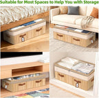 Livole 2 Pack Bamboo Under Bed Storage, 6-10 inches Height Adjustable Underbed Storage Containers, 92L XXXL Large Under Bed S