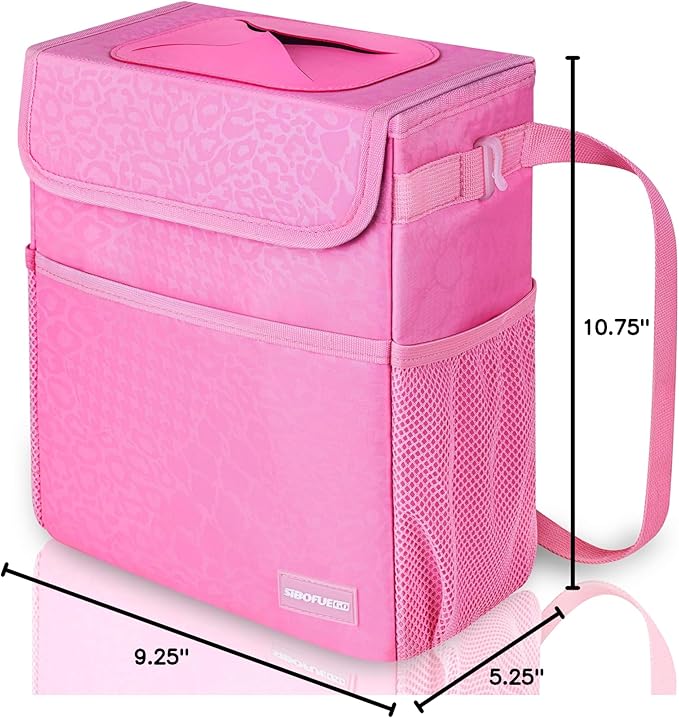 Car Trash Can Cute - Multifunctional Interior Car Accessory for Women, Car Organizer and Storage with Adjustable Straps, Car Stuff Storage 2 Gallons (Leopard-Print Pink)