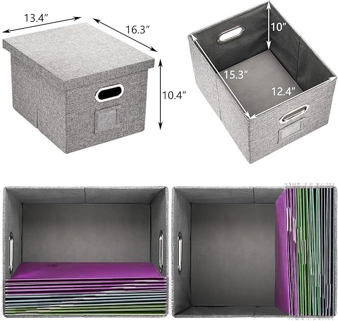 Hedume Set of 2 File Organizer Box, Collapsible Linen Filing Cabinets, Decorative Linen Filing Storage Hanging File Folders w